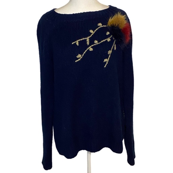 Field Flower for Anthropologie Elegant Navy Sweater with Floral Detail. Size L. - Picture 1 of 14